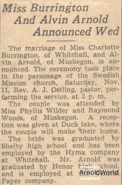 Charlotte Burrington and Alvin Arnold Announce Wedding, 1939.