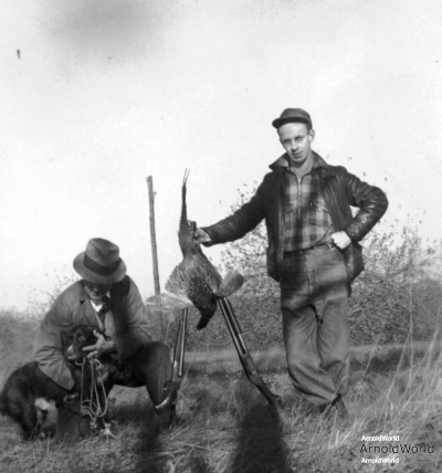 Alvin Arnold and Ron Mountain, pheasant hunt, circa 1940.