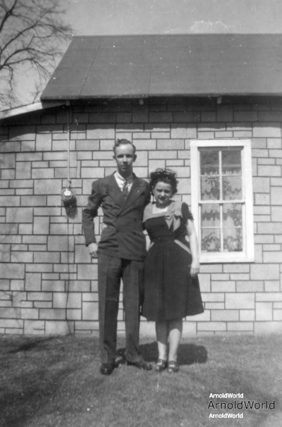 Alvin E. Arnold and wife Charlotte M. Burrington. Taken after Lillian F. Arnold [aka Harwood] funeral April 1946.