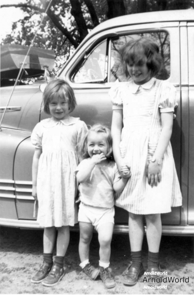 Karen Unknown (maybe Huff), Carol and Sally Arnold, circa 1949.