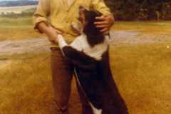 Michael Arnold with Mike the dog, Arnold homestead, July 1970.