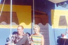 Allen and Eleanor Arnold by their tent on the old Arnold Homestead, July 1970.