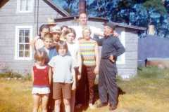 Doris, Allen, Laban, Eleanor, and Daniel Arnold with Joyce, Daniel, Gloria, Michael, Valerie, and Teresa, at the old Arnold Homestead, July 1970.