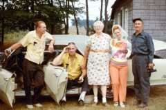 Allen, Laban, Tracie, Eleanor, and Daniel Arnold at the old Arnold Homestead, August, 1970.