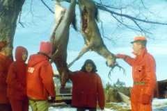 Daniel Arnold, Gloria, Dan, Mike, and Allen Arnold. Deer season, three deer and two fox taken, Arnold homestead, November 1970.