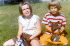 Valerie and Teresa Arnold with bunny, 1971.