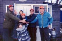 Laban, Tracie, Dan, Mike, Gloria, Dan, and Allen Arnold, deer season, November 1971.