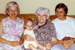 Four generations: Bob Suderno and his mother Hellen Suderno, and her mother holding Scott, Mother's day, 1972.
