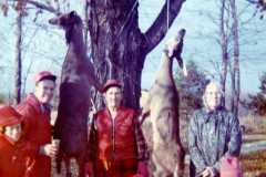 Eleanor, Allen, Daniel, Tracie, Mike, Gloria, Dan Arnold, deer season at the Arnold homestead. November 1972.