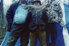 Laban and Mike Arnold, Mike Revell, trout fishing trip, 1975.