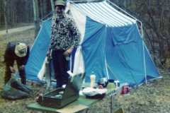 Mike Arnold, Mike Revell, trout fishing trip, 1975.