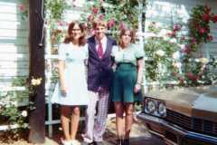 Dan and Gloria Arnold and Peggy Smith at Allen and Eleanor Arnold's in South Haven, summer 1975.