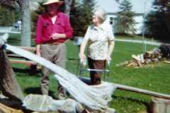 Allen and Tracie Arnold at cabin in Honor, September 1975.