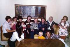 Bob, Anne, Carol, Sally, Beth, Bill, Alvin, Roger, Tracie, Joy, Charlotte, Kandy, Scott, Randy, taken at Carol's, Christmas eve 1977.