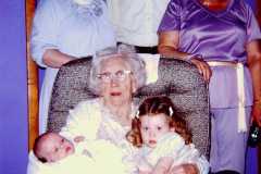 Gloria and Doris look on as Tracie holds Kristen and Gina Kniat, June 1979. Apologies to Greg?