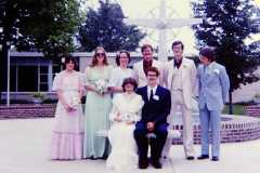 Dan Arnold with Andy & Mandy and party at Andy's wedding, July 1979.