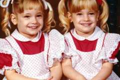 Anne on right, Beth on left, 3 and 5/6 years old, preschool, To Great Grandma Tracie, October 1980.