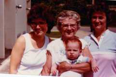 Four generations, David Arnold, Peggy, Delma, and Louise, Mammoth Cave trip, August 1984.