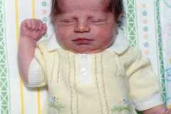 Steve Arnold, 29 hours old, birth announcement, May 1986.