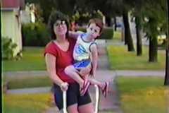 Peggy, Dave and Steve, stroller ride, August 1986.