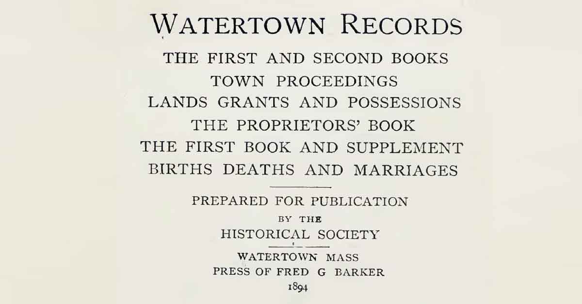 Watertown Records Volume-01 Book Published